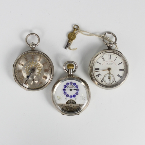 74 - A Victorian silver open faced pocket watch, the silver coloured dial with Roman numerals and subsidi... 