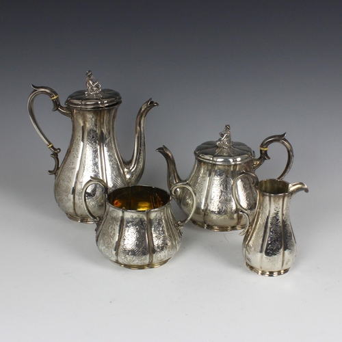 89 - A Victorian silver tea and coffee service, Benjemin Smith III, London 1845, comprising coffee pot, t... 