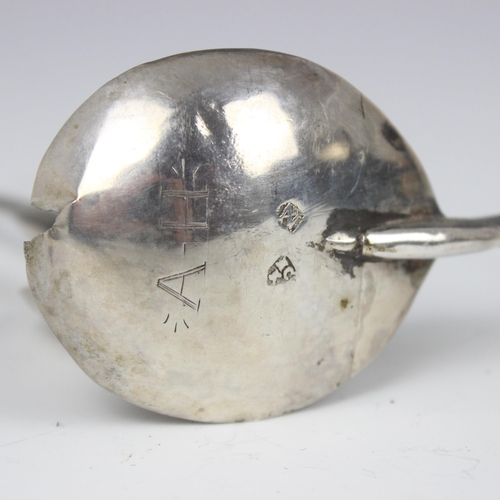 90 - A George I silver Hanoverian pattern spoon, Isaac Dalton, London 1714, of typical form with rat tail... 