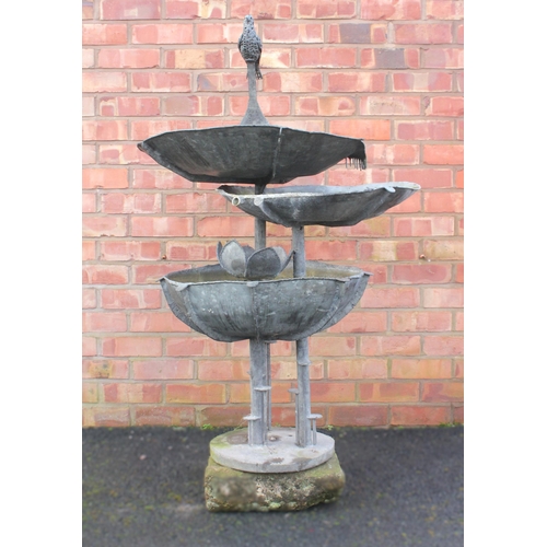 1014 - David Howarth (active 1984–1999), A galvanised metal lotus pod waterfall fountain, constructed with ... 