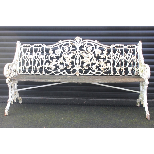 1015 - A Coalbrookdale cast iron garden bench, Rustic pattern No. 78766, modelled as entwined vines, cast w... 