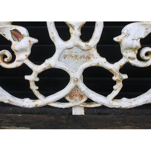 1015 - A Coalbrookdale cast iron garden bench, Rustic pattern No. 78766, modelled as entwined vines, cast w... 