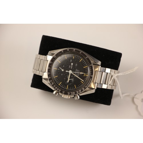 155 - An Omega stainless steel Speedmaster professional wristwatch, the black dial with luminous hands and... 