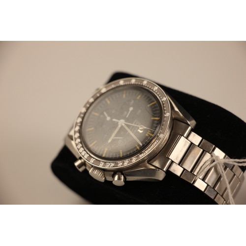 155 - An Omega stainless steel Speedmaster professional wristwatch, the black dial with luminous hands and... 