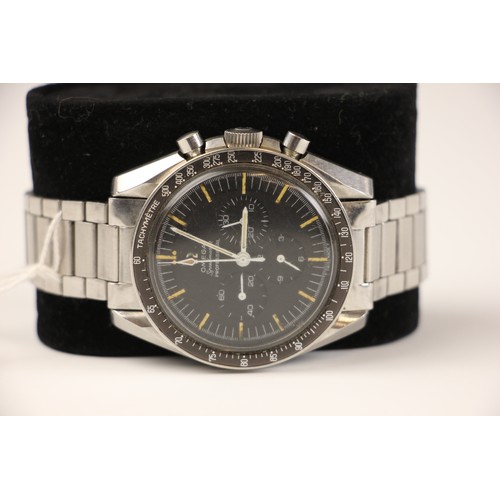 155 - An Omega stainless steel Speedmaster professional wristwatch, the black dial with luminous hands and... 