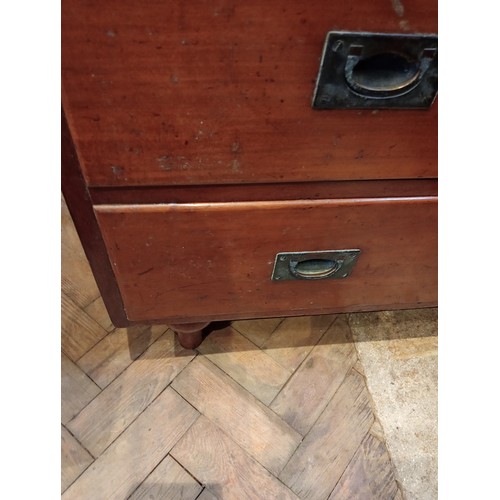 924 - A 19th century mahogany twin section campaign chest of drawers, formed with two short over three lon... 