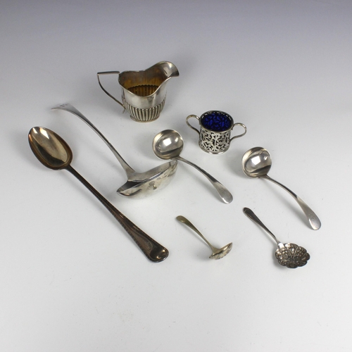 119 - A selection of silver plated flatware, including two sauce ladles with initial to terminal, 17cm lon... 