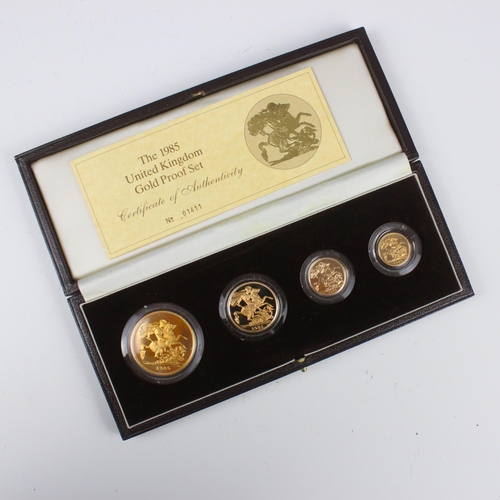 148 - Elizabeth II (1952-2022) A 1985 United Kingdom Gold proof four coin set, comprising five pounds, two... 