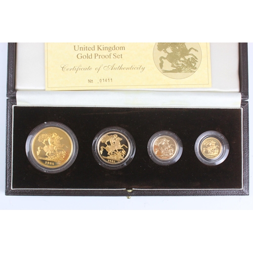 148 - Elizabeth II (1952-2022) A 1985 United Kingdom Gold proof four coin set, comprising five pounds, two... 