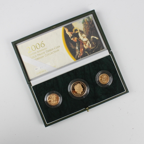 149 - Elizabeth II (1952-2022) A 2006 United Kingdom gold proof three coin sovereign collection, comprisin... 