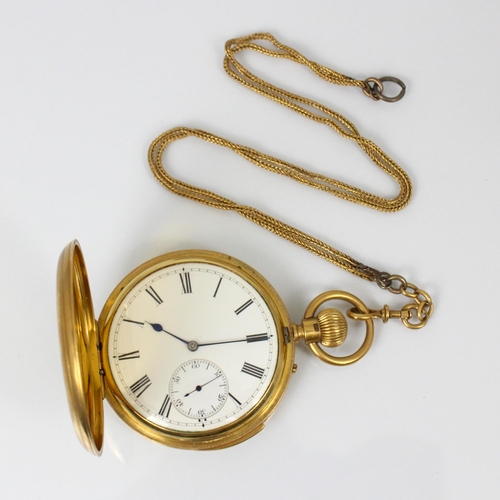 212 - A 19th century 18ct yellow gold chiming full hunter pocket watch, possibly by Hussey and Kemey, Lond... 