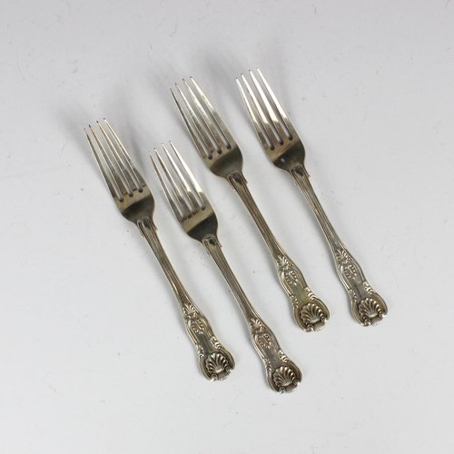 75 - A set of four Victorian silver Kings Pattern table forks, Joseph & Albert Savory, London 1841, of ty... 