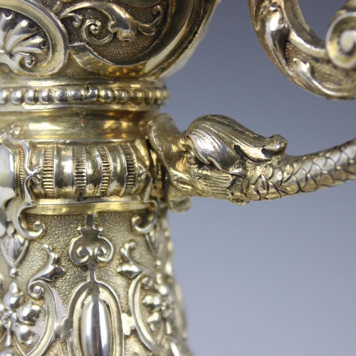 86 - A Victorian silver mounted claret jug, Charles Reily & George Storer, London 1844, the twisted handl... 