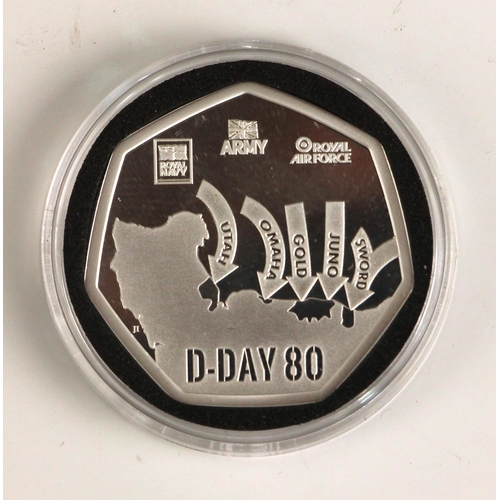 131 - Charles III, The D-Day 80th Anniversary fifty pence coin, proof, Ascension Island, encapsulated with... 