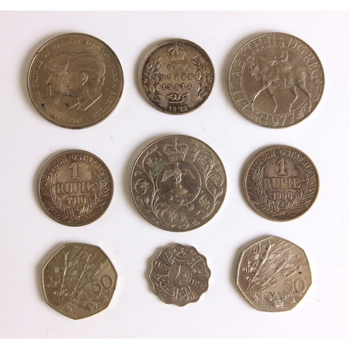 138 - A collection of silver and commemorative coins, to include a 1903 British Empire Indian Rupee