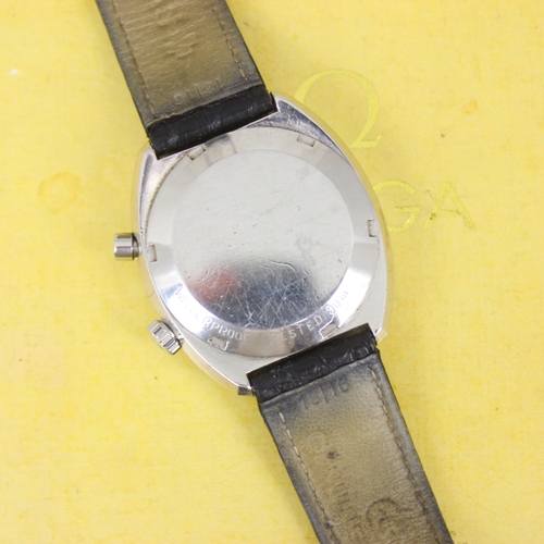 82 - An Omega Chronostop Geneve wristwatch, the grey circular dial with baton markers, set to shaped plai... 