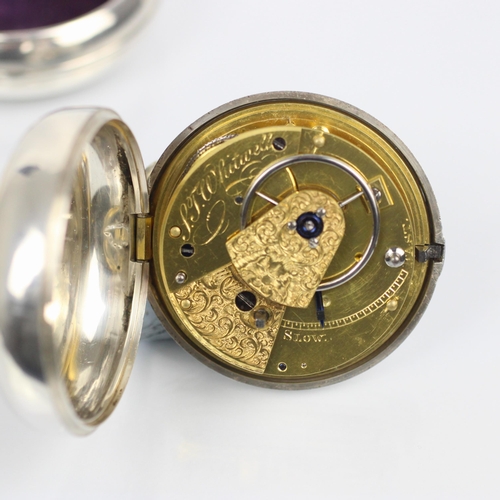 90 - A George IV silver pair cased massey type I pocket watch, the circular white dial with Roman numeral... 