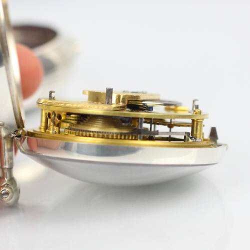 90 - A George IV silver pair cased massey type I pocket watch, the circular white dial with Roman numeral... 