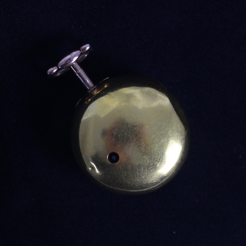 91 - A George II Andrew Dunlop verge yellow metal pocket watch, the circular white dial with Roman numera... 