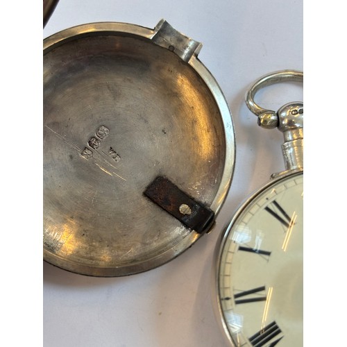 90 - A George IV silver pair cased massey type I pocket watch, the circular white dial with Roman numeral... 
