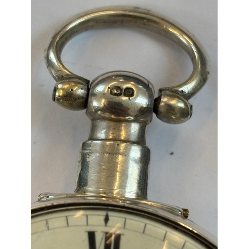 90 - A George IV silver pair cased massey type I pocket watch, the circular white dial with Roman numeral... 