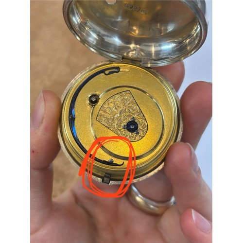 90 - A George IV silver pair cased massey type I pocket watch, the circular white dial with Roman numeral... 