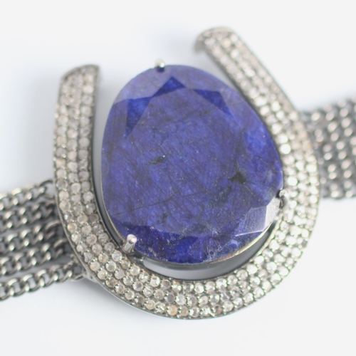 269 - A late 19th century diamond horseshoe bracelet, later converted, the triple row of mixed cut diamond... 