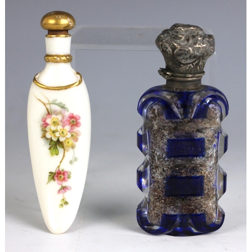 273 - A Victorian Royal Worcester porcelain scent bottle, late 19th century, of curved tapering form, hand... 