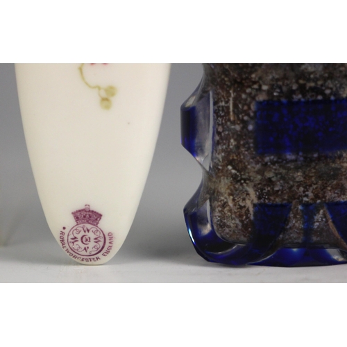 273 - A Victorian Royal Worcester porcelain scent bottle, late 19th century, of curved tapering form, hand... 