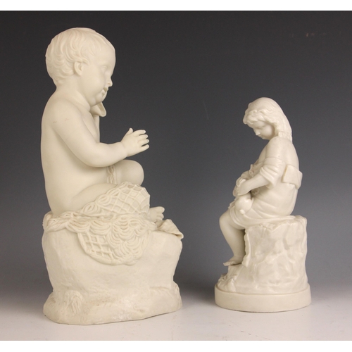 282 - A Victorian Parian ware figure in the manner of Copeland, late 19th century, modelled as a young chi... 