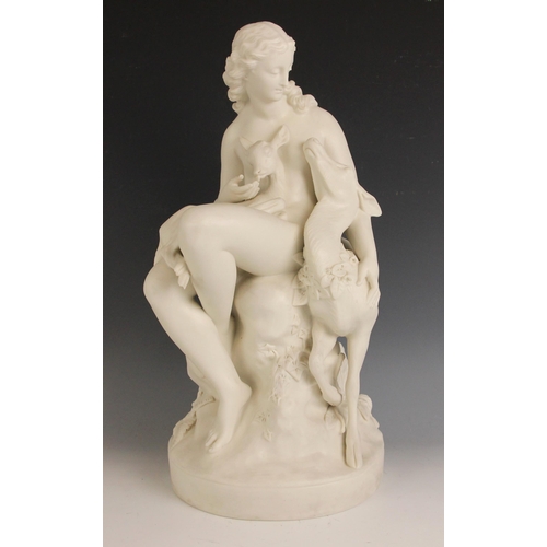 284 - After Charles Bell Birch ARA (British, 1832-1893), a Parian ware model of a seated woodland nymph wi... 