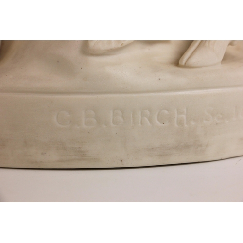 284 - After Charles Bell Birch ARA (British, 1832-1893), a Parian ware model of a seated woodland nymph wi... 