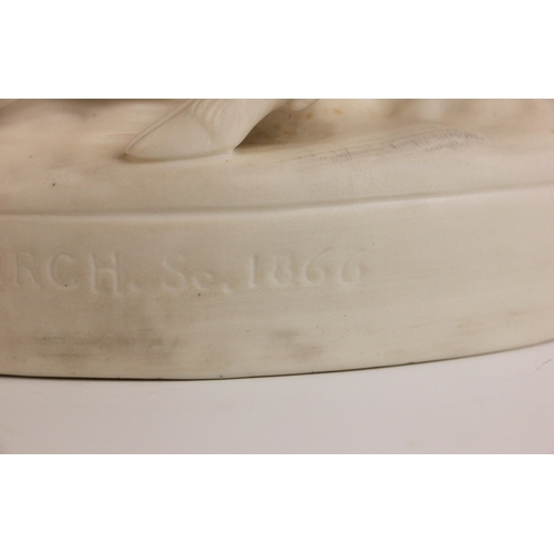 284 - After Charles Bell Birch ARA (British, 1832-1893), a Parian ware model of a seated woodland nymph wi... 