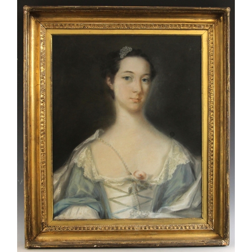 287 - English school (early 19th century),  
A bust length portrait of a young lady in blue and white silk... 