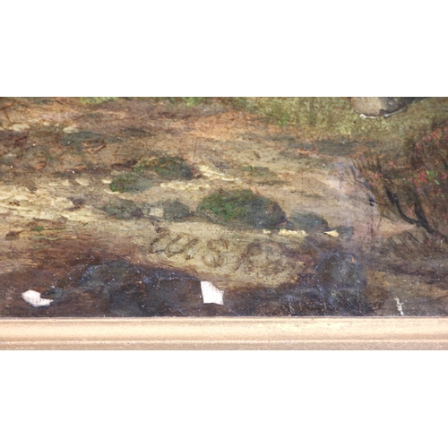 292 - English School (19th century),  
Horses grazing with travellers camped beyond,  
Oil on canvas,  
Pa... 