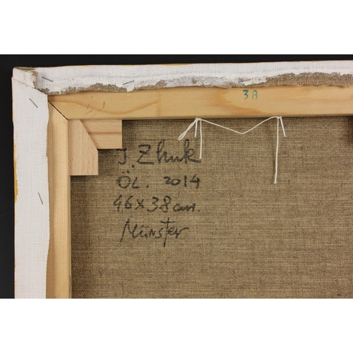 293 - Igor Zhuk (Ukrainian, contemporary),  
A woman with flower, pumpkin and watering can,  
Oil on canva... 