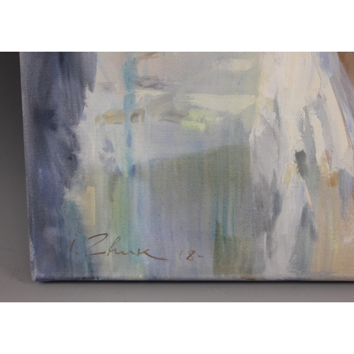 293 - Igor Zhuk (Ukrainian, contemporary),  
A woman with flower, pumpkin and watering can,  
Oil on canva... 