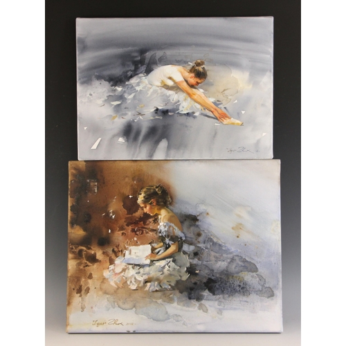 294 - Igor Zhuk (Ukrainian, contemporary),  
A ballerina stretching,  
Oil on canvas,  
Signed lower right... 