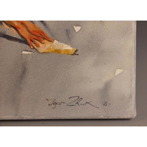 294 - Igor Zhuk (Ukrainian, contemporary),  
A ballerina stretching,  
Oil on canvas,  
Signed lower right... 