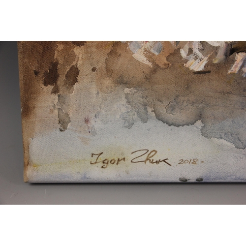 294 - Igor Zhuk (Ukrainian, contemporary),  
A ballerina stretching,  
Oil on canvas,  
Signed lower right... 