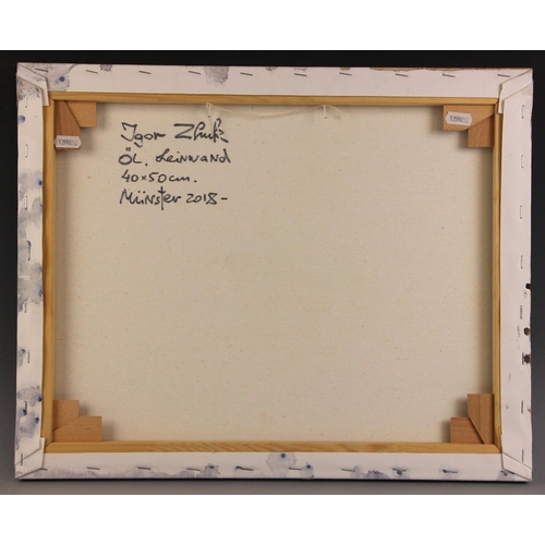 294 - Igor Zhuk (Ukrainian, contemporary),  
A ballerina stretching,  
Oil on canvas,  
Signed lower right... 