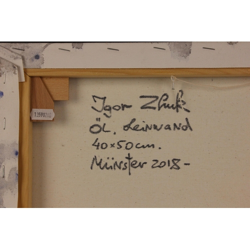 294 - Igor Zhuk (Ukrainian, contemporary),  
A ballerina stretching,  
Oil on canvas,  
Signed lower right... 