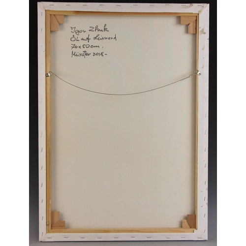 295 - Igor Zhuk (Ukrainian, contemporary),  
A seated woman reading in an artist's studio,  
Oil on canvas... 