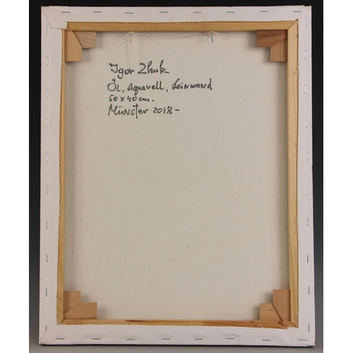 295 - Igor Zhuk (Ukrainian, contemporary),  
A seated woman reading in an artist's studio,  
Oil on canvas... 