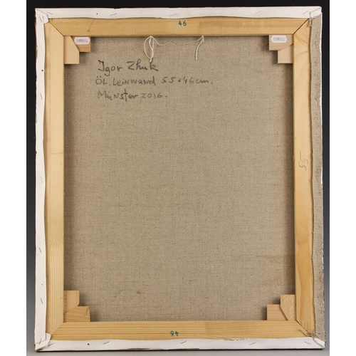 296 - Igor Zhuk (Ukrainian, contemporary),  
An artist working at her easel,  
Oil on canvas,  
Signed low... 