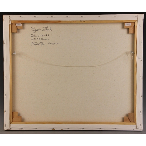 296 - Igor Zhuk (Ukrainian, contemporary),  
An artist working at her easel,  
Oil on canvas,  
Signed low... 