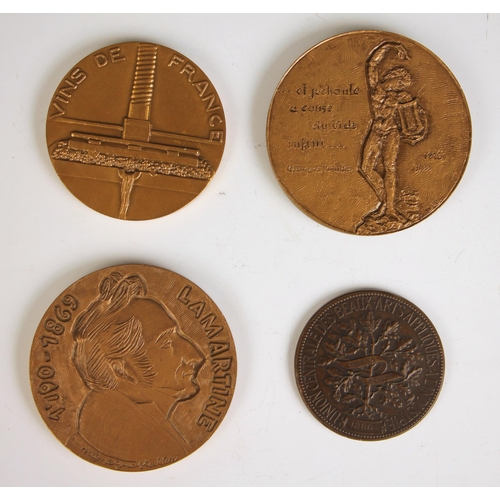 147 - Four French bronze medallions, comprising; Exposition Retrospective Let Arts Du Metal, 1880, Vins De... 