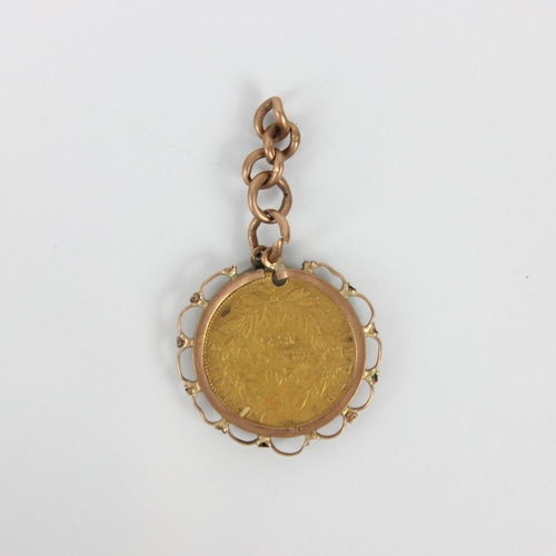 157 - Napolean III (1852 - 1870) 20 Francs coin, dated 1856, in yellow metal mount, gross weight 8.5gms