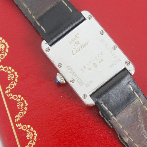 171 - A Must De Cartier silver tank wristwatch, REF 2416, the rectangular dial with circular Arabic numera... 