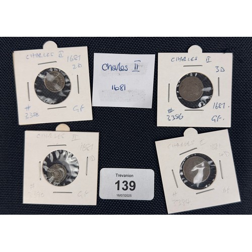 139 - Charles II (1660-1685), 1681 Maundy 1d, 2d, 3d, and 4d
